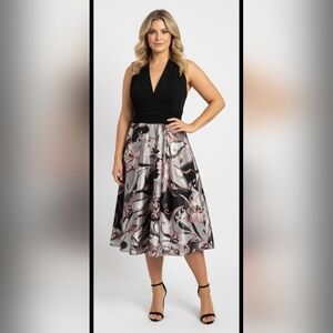 💐Connected Apparel Black and Pink Floral A-Line Skirt